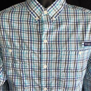 Columbia Super Tamiami Fishing Shirt Mens Medium Plaid Outdoor